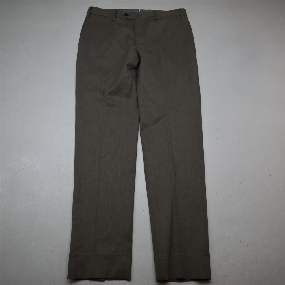 PT01 32x32 Tan Brown Stretch Wool Flat Front Slim Dress Mens Pants